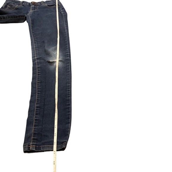 Wax Jean Low Rise Skinny Jeans Dark Wash Distressed Ripped Knee Womens - Picture 7 of 10